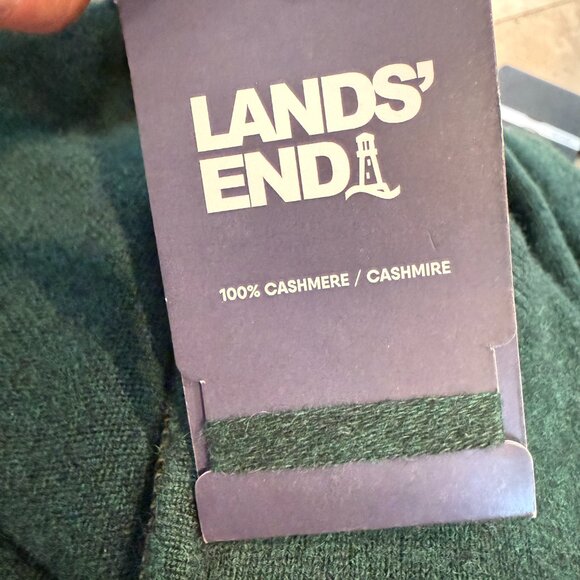 Lands End Cashmere Sweater Forest Green Quarter Zip XL Tall Long Holiday - Picture 9 of 11